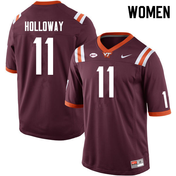 Women #11 Tucker Holloway Virginia Tech Hokies College Football Jerseys Sale-Maroon